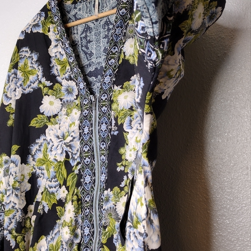Free People Women's Boho Cinched Wildflower Kimono Full Zip Blouse Sz XS/S - Picture 11 of 16